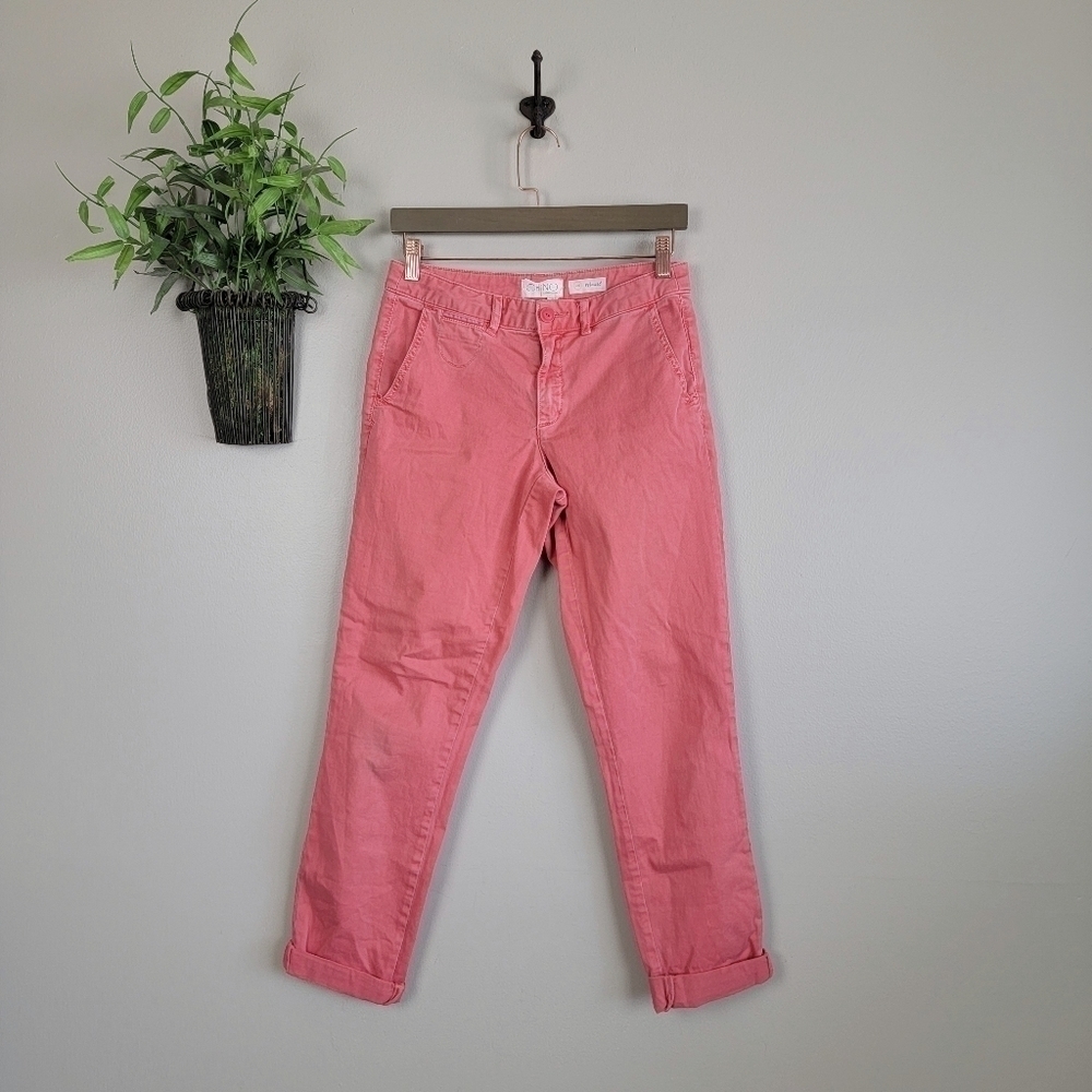 Anthropologie 26 Chino Pink Relaxed Fit Straight Stretch Ankle Cotton Pants 2 - Picture 2 of 14